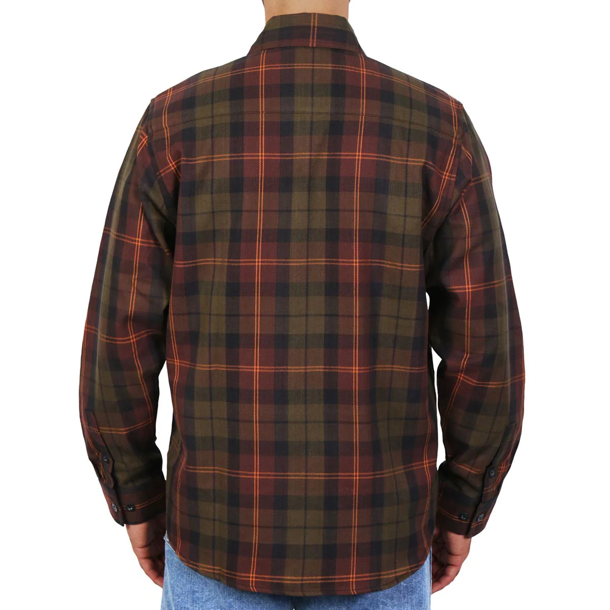 Hot Leathers FLM2040 Men's Green Orange and Brown Long Sleeve Flannel Shirt - Image 2