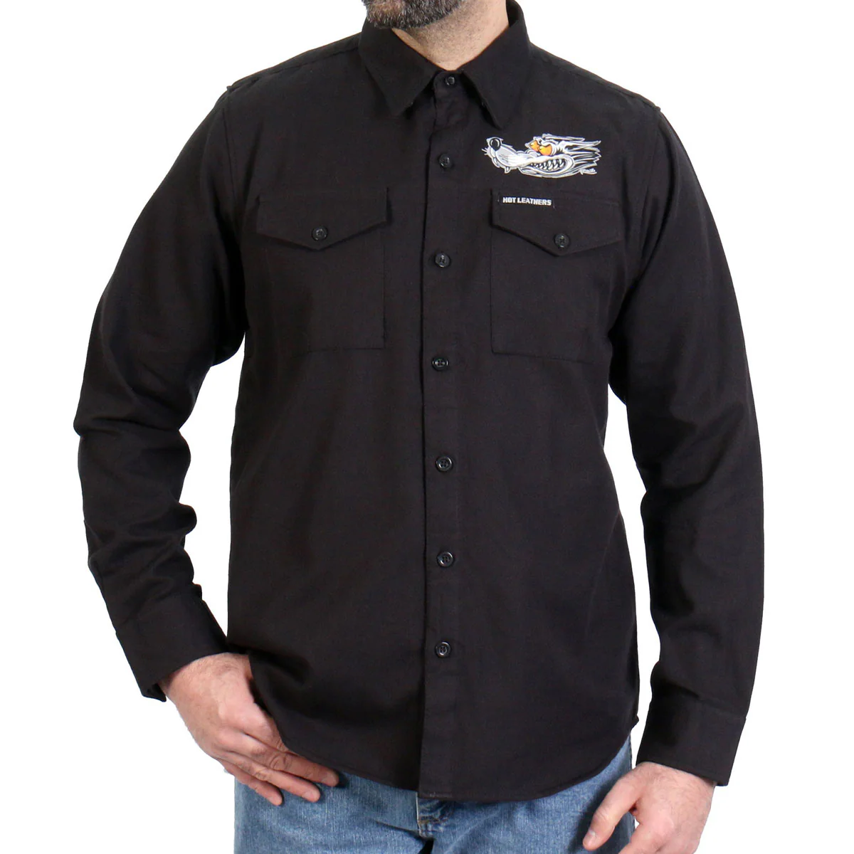 Hot Leathers FLM2115 Men's Black Race Wolf Long Sleeve Flannel Shirt - Image 2