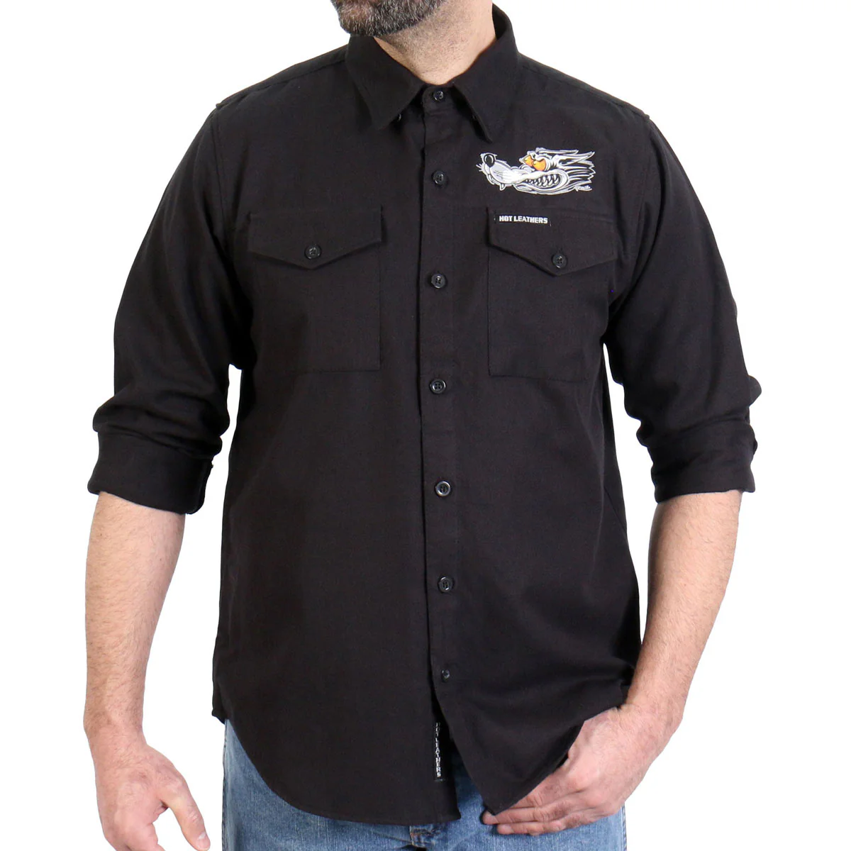 Hot Leathers FLM2115 Men's Black Race Wolf Long Sleeve Flannel Shirt - Image 6