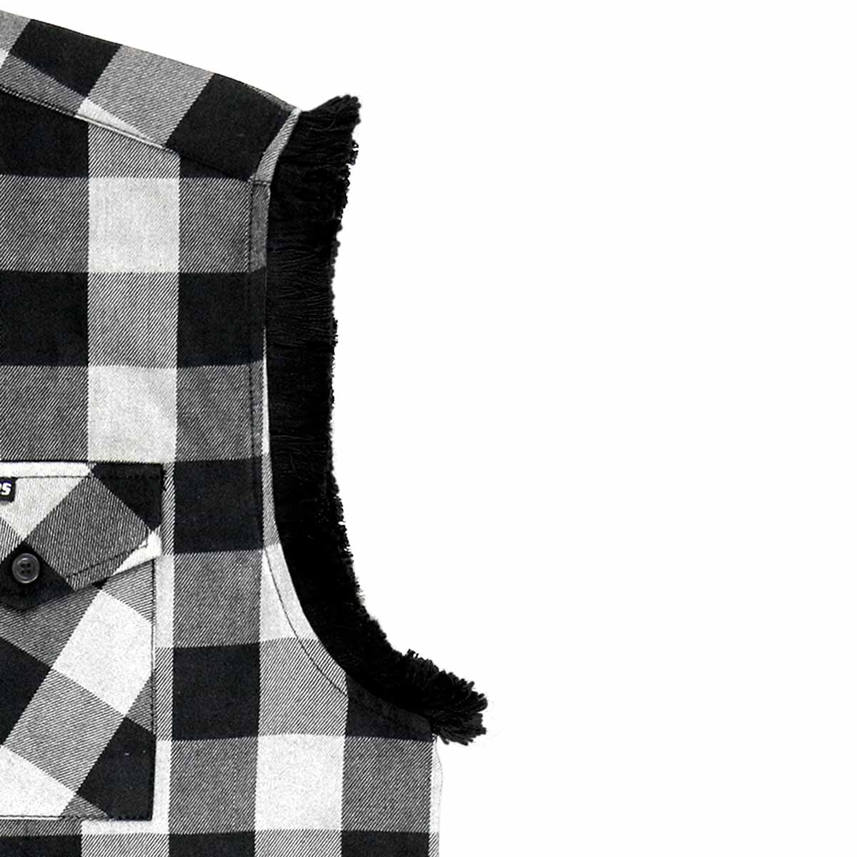 Hot Leathers FLM5202 Men's Black and White Sleeveless Flannel Fringe Shirt - Image 4