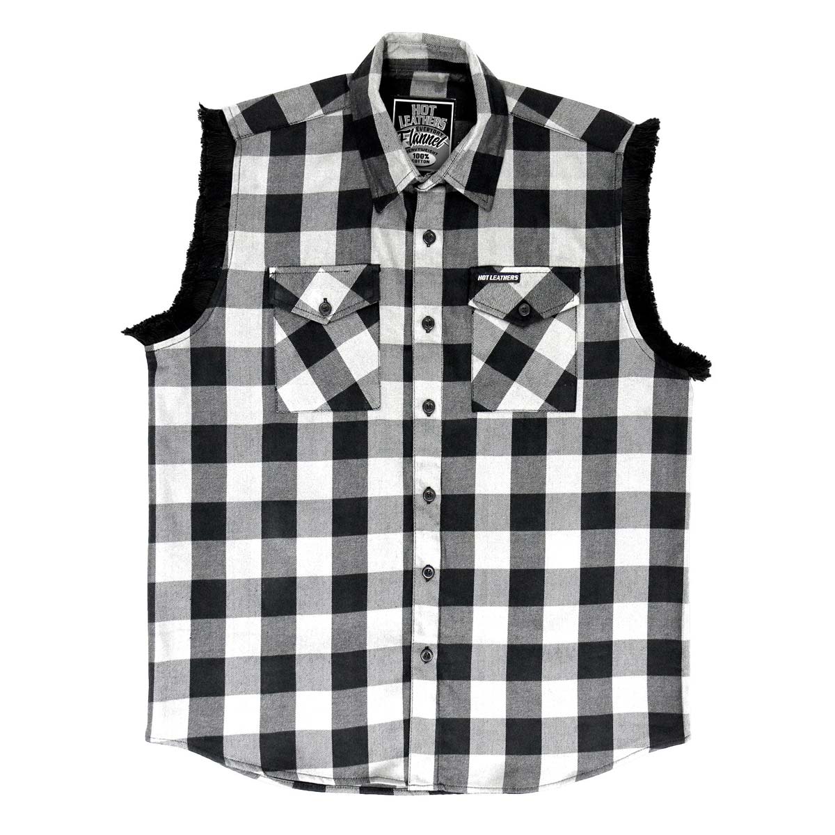 Hot Leathers FLM5202 Men's Black and White Sleeveless Flannel Fringe Shirt - Image 5