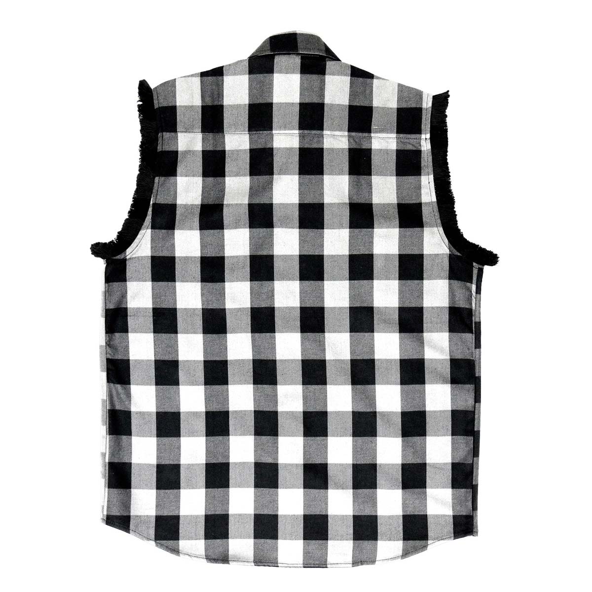 Hot Leathers FLM5202 Men's Black and White Sleeveless Flannel Fringe Shirt - Image 6