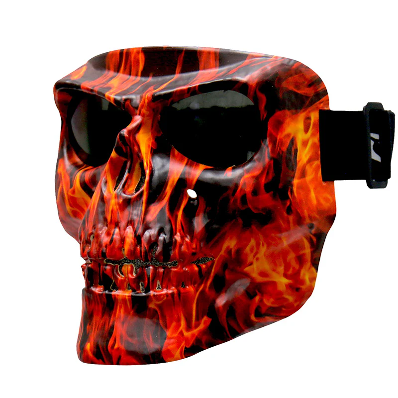 Hot Leathers FMP1002 'Flame Skull' Polypro Face Mask with Smoke Lenses - Image 2