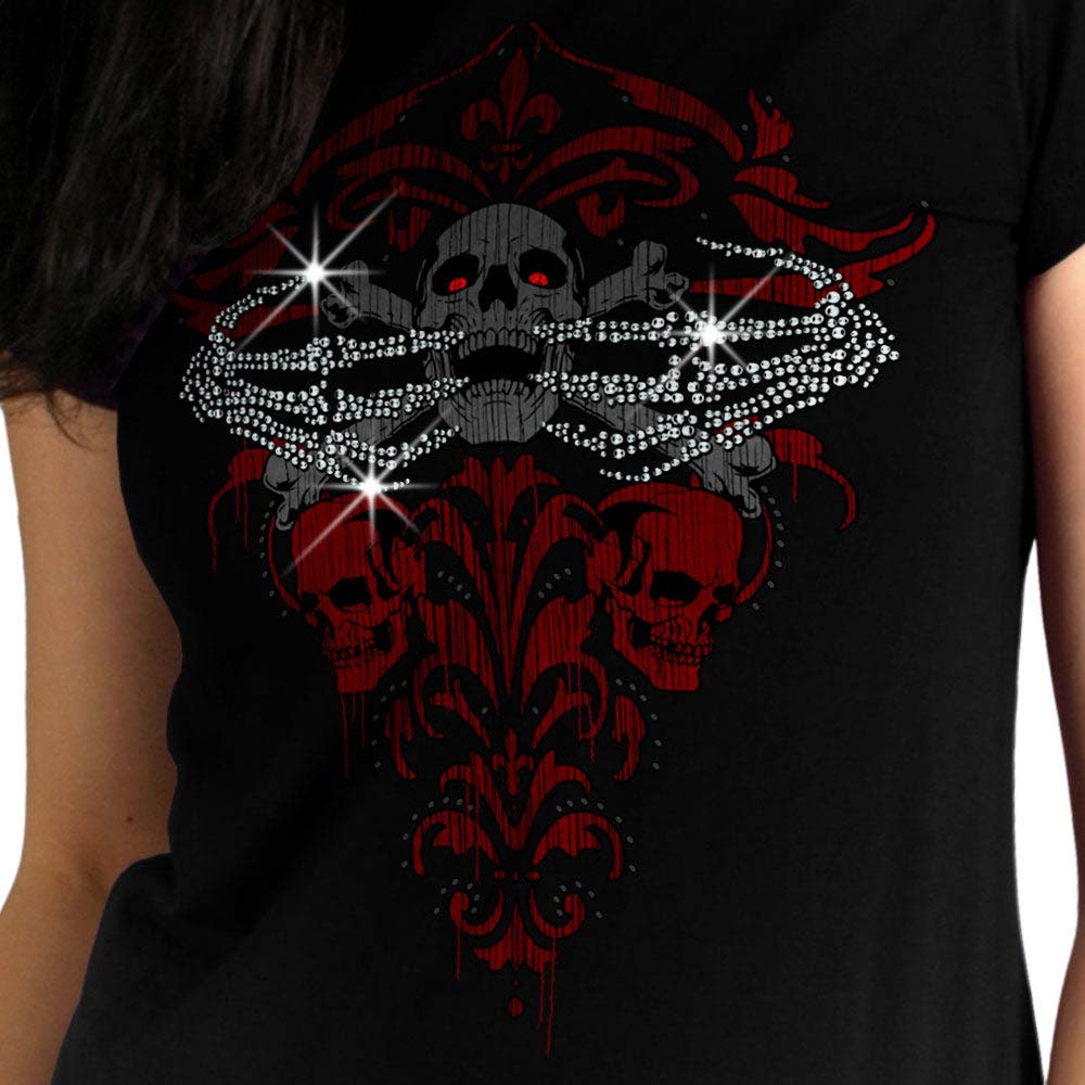 Hot Leathers GLC1561 Ladies Black Skeleton Bling Hands T-Shirt - Image 2