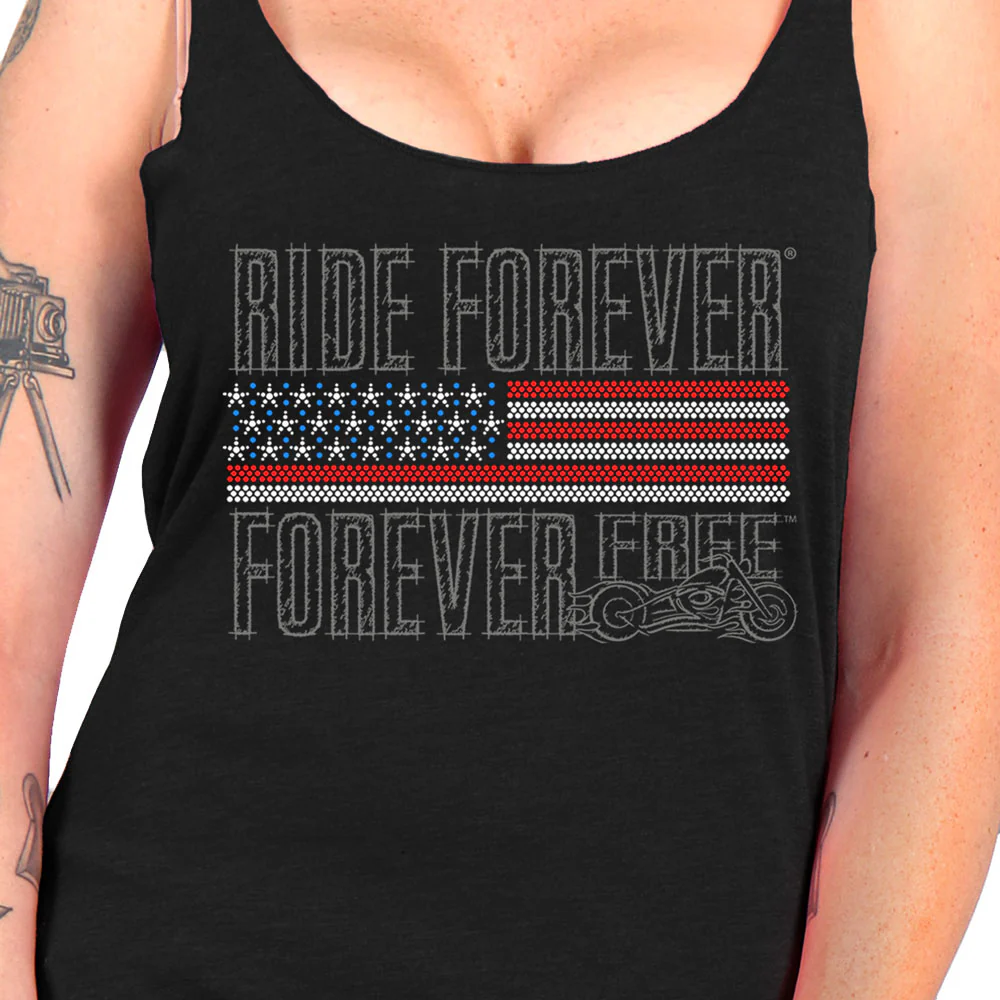 Hot Leathers GLC2443 Ladies 'Ride Forever, Forever Free' US Flag with Bling Black Tank Top Shirt - Image 4