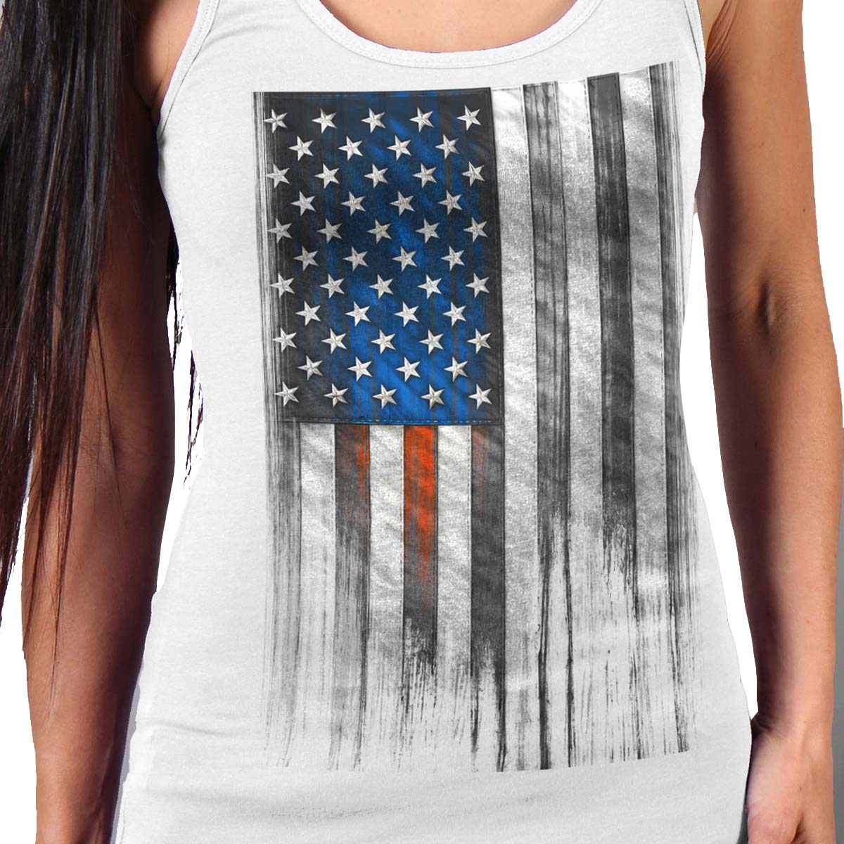 Hot Leathers GLC2482 Heartbeat Flag Ladies White Tank Top Shirt - Image 2
