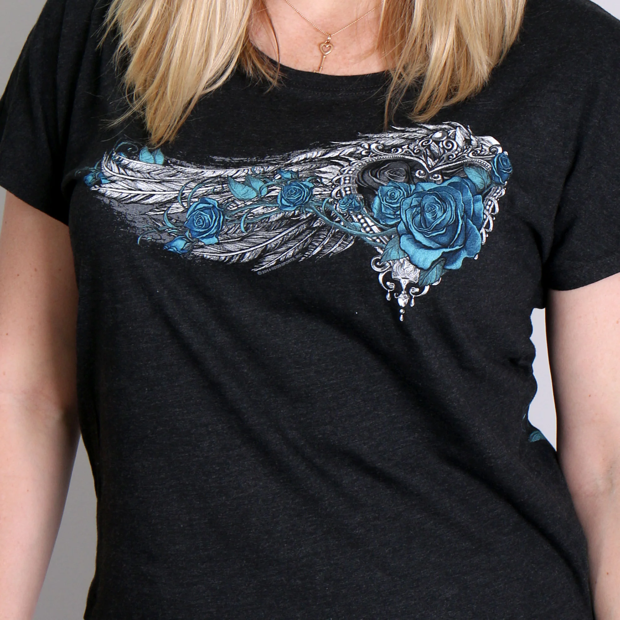 Hot Leathers GLD1345 'Angel Roses' Dolman Relax Fit Full Cut Ladies Vintage Black Tee - Image 5
