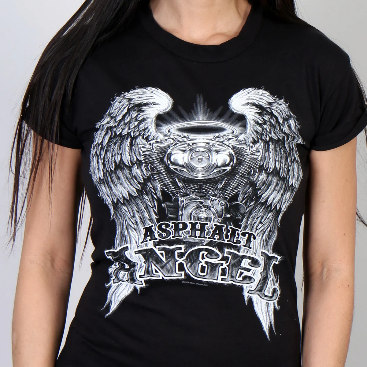 Hot Leathers GLD1366 'Slit Back Asphalt Angel' Ladies Black T-Shirt - Image 5