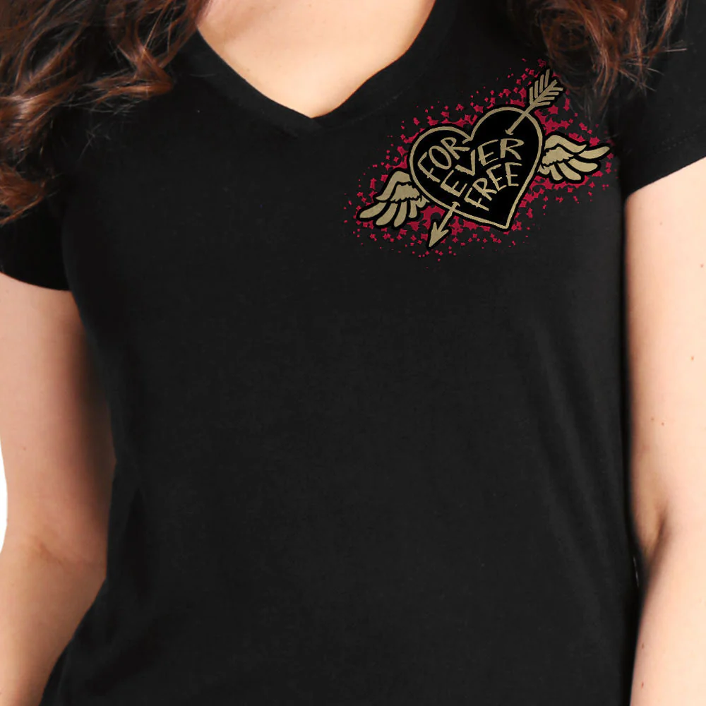 Hot Leathers GLD1550 Ladies Black Rose Wings V-Neck T-Shirt - Image 3