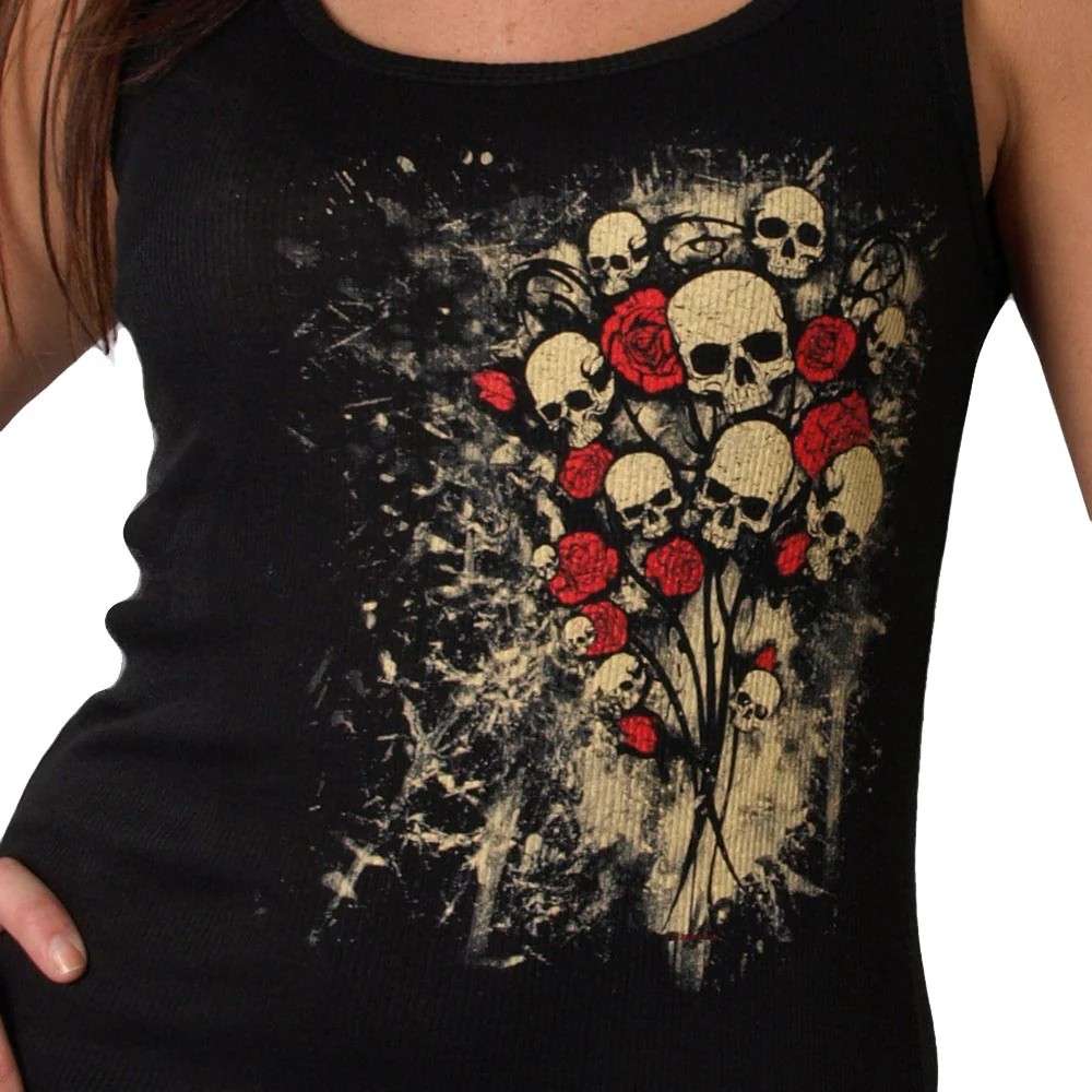 Hot Leathers GLF2028 'Skull Bouquet' Ladies Boy Beater Black Tank Top Shirt - Image 4
