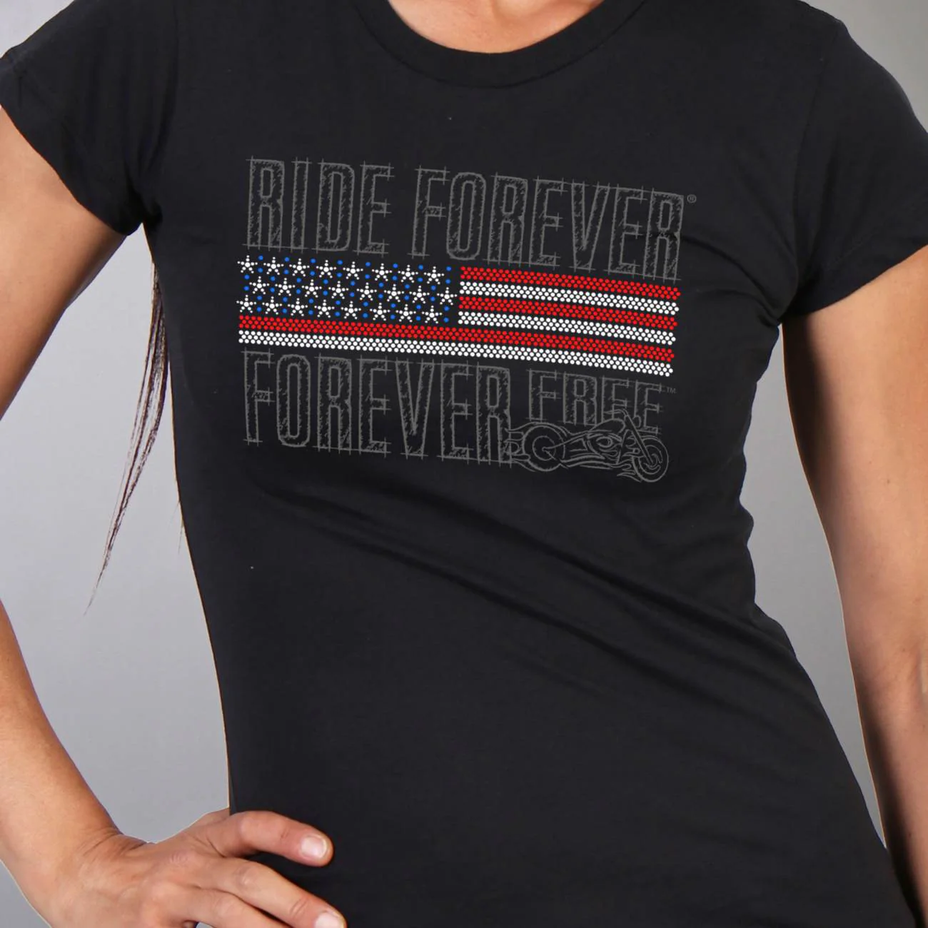 Hot Leathers GLR1428 Flag Bling Full Cut Short Sleeve Ladies Black T-Shirt - Image 2