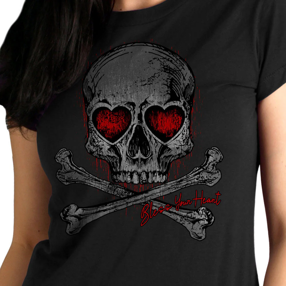 Hot Leathers GLR1555 Ladies Black Heart Eyes Skull T-Shirt - Image 2