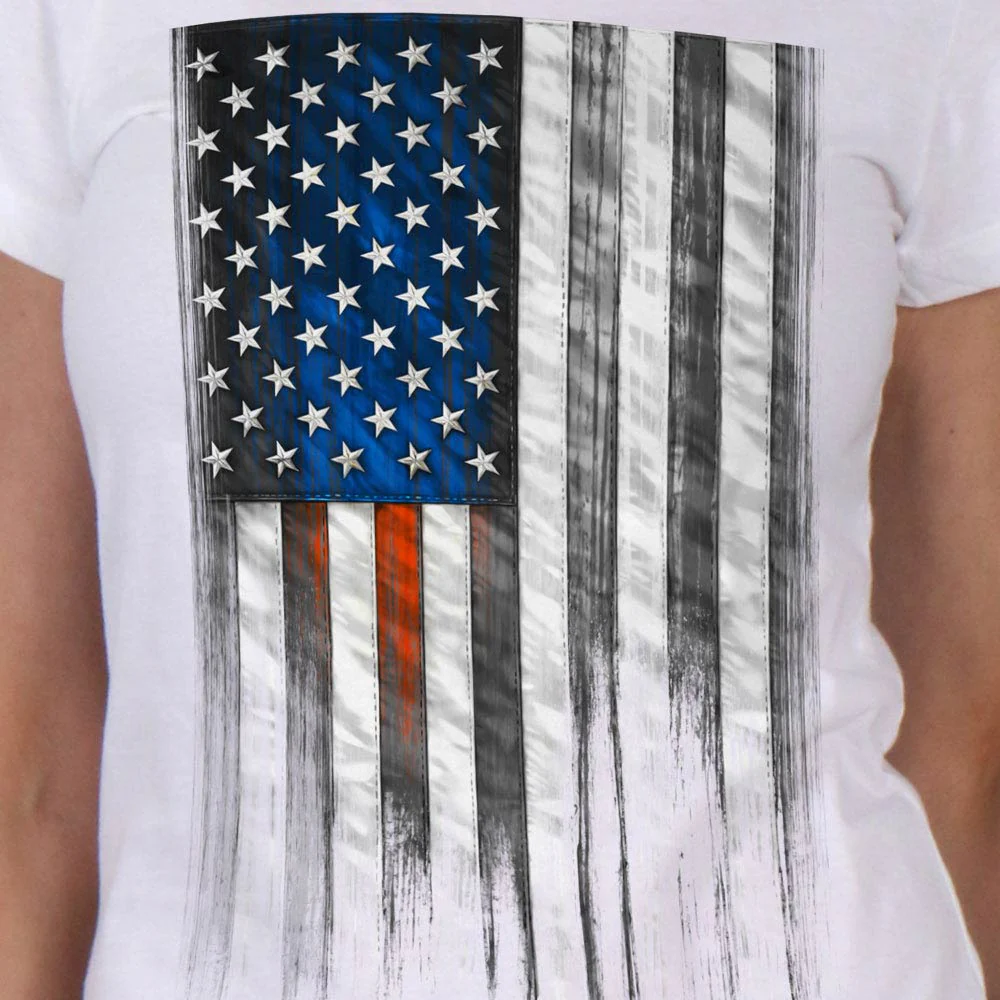 Hot Leathers GLR1569 Ladies White Short Sleeve Heartbeat Flag T-Shirt - Image 2