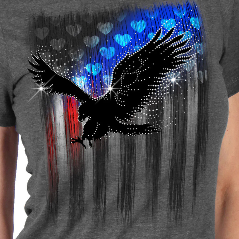 Hot Leathers GLR1572 Women's Heather Gray Bling Eagle Short Sleeve T-Shirt - Image 2