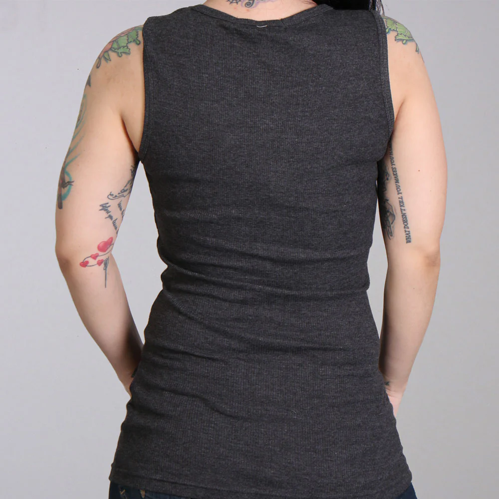 Hot Leathers GLR2388 'Butterfly Sugar Skull' Full Length Boy Beater Heather Charcoal Tank Top Shirt - Image 2