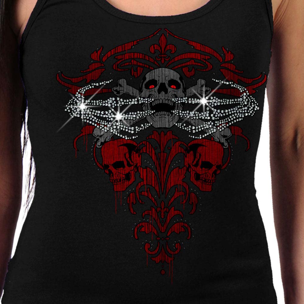 Hot Leathers GLR2561 Ladies Black Skeleton Bling Hands Tank Top Shirt - Image 2