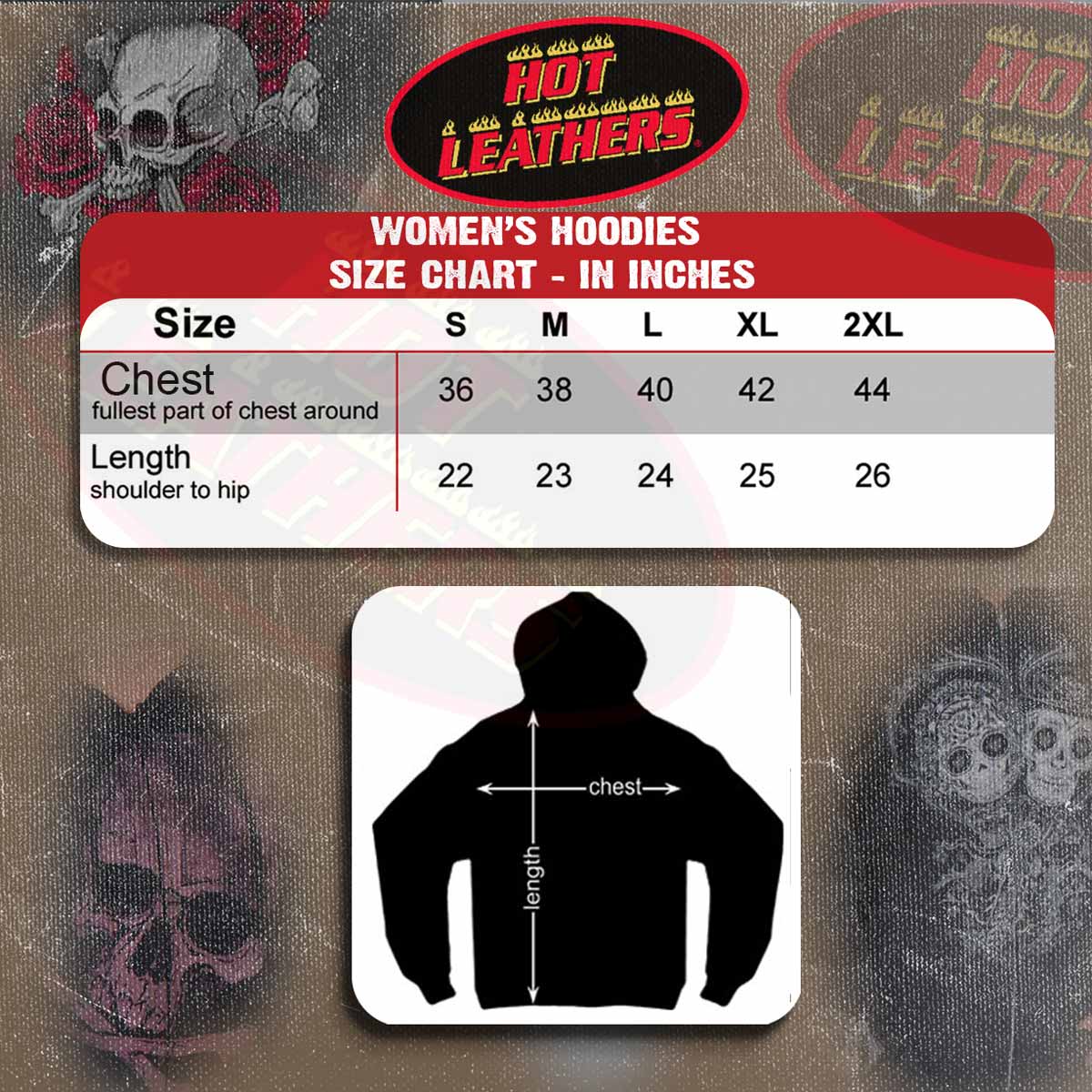 Hot Leathers GLZ4237 Ladies 'Sugar Skull' Lightweight Slubby Hooded White Hoodie - Image 3