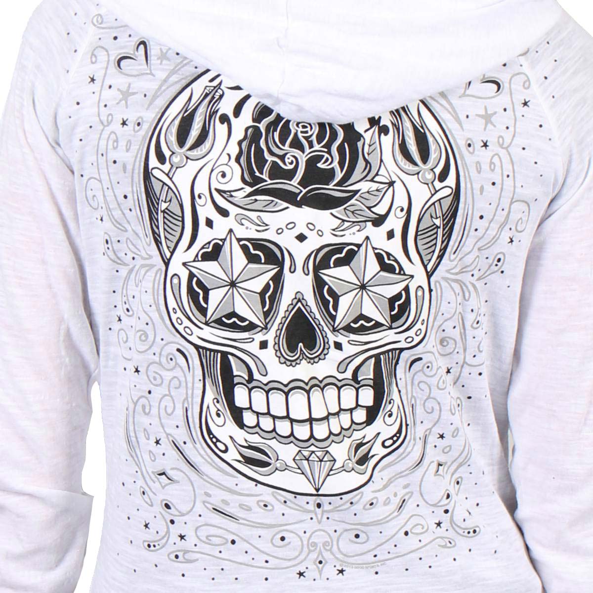 Hot Leathers GLZ4237 Ladies 'Sugar Skull' Lightweight Slubby Hooded White Hoodie - Image 5