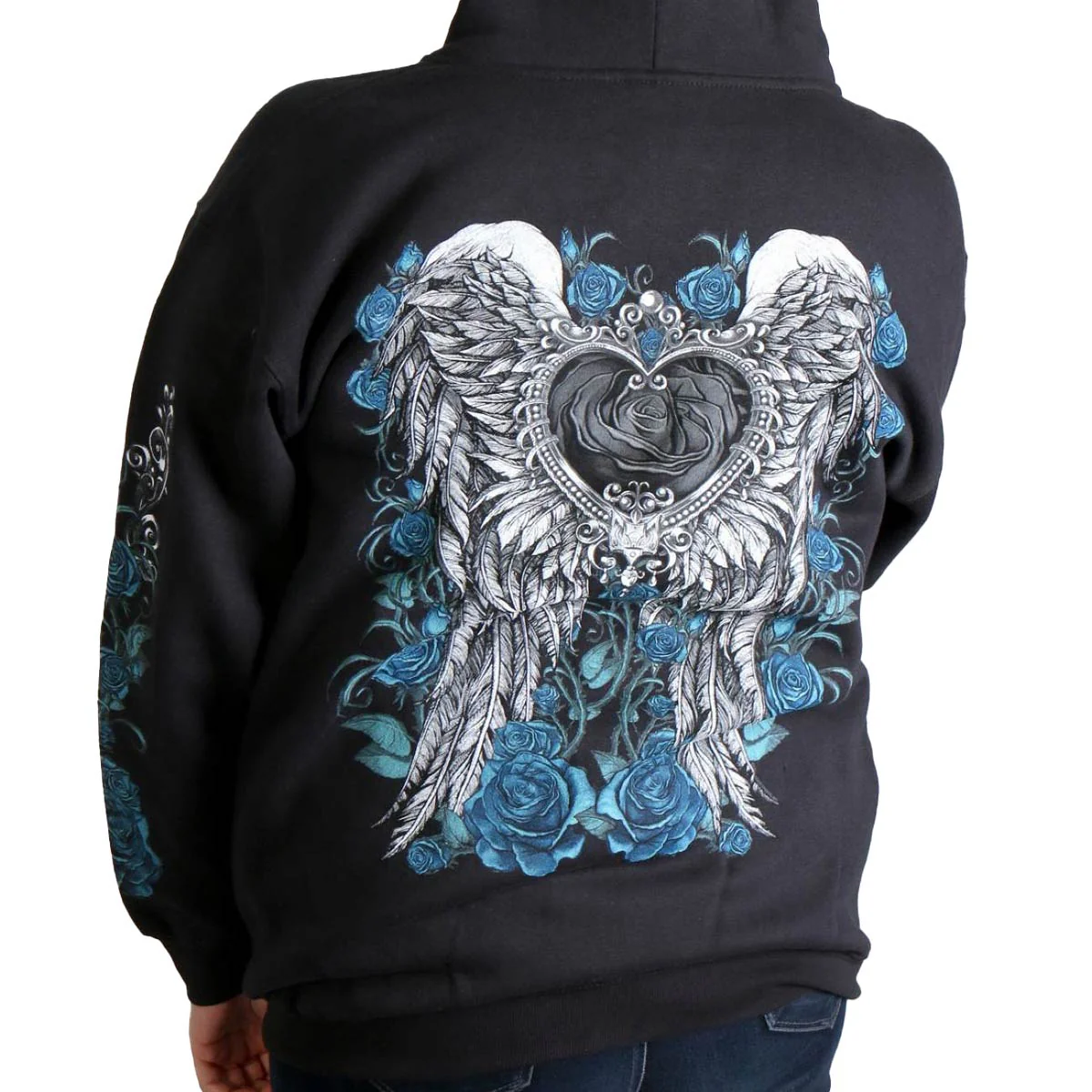 Hot Leathers GLZ4345 Women's 'Angel Roses' Zip Up Hooded Black Sweat Shirt - Image 2
