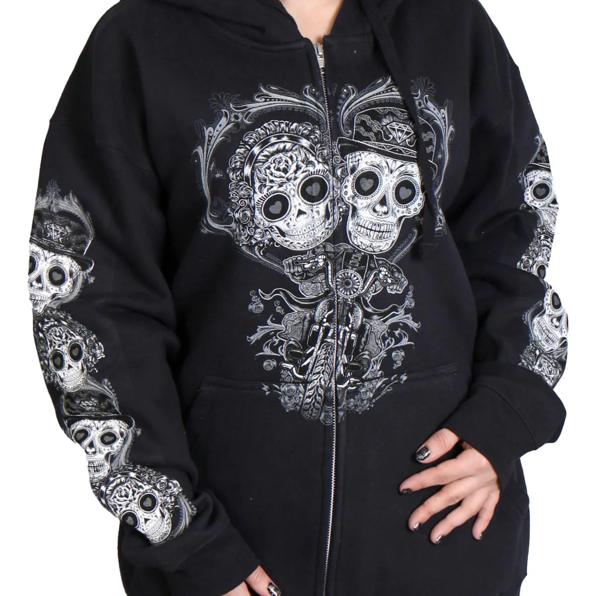 Hot Leathers GLZ4408 'Sugar Couple' Full Cut Zip Up Hoodie Black Sweat Shirt - Image 2