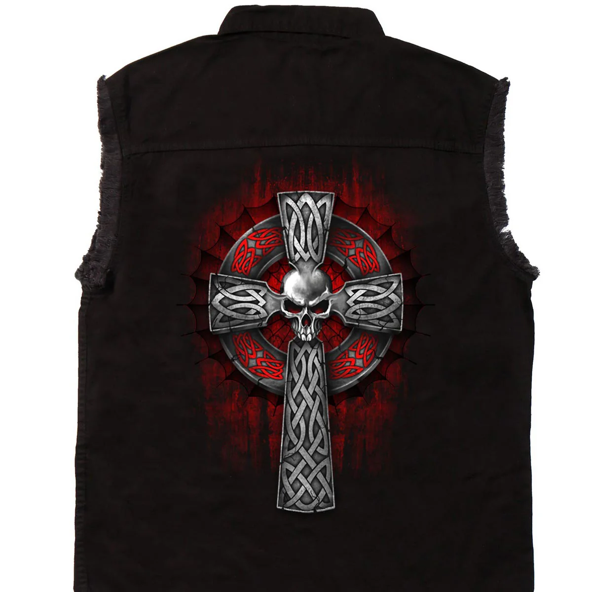 Hot Leathers GMD5022 Mens 'Celtic Cross' Sleeveless Denim Black Shirt - Image 2