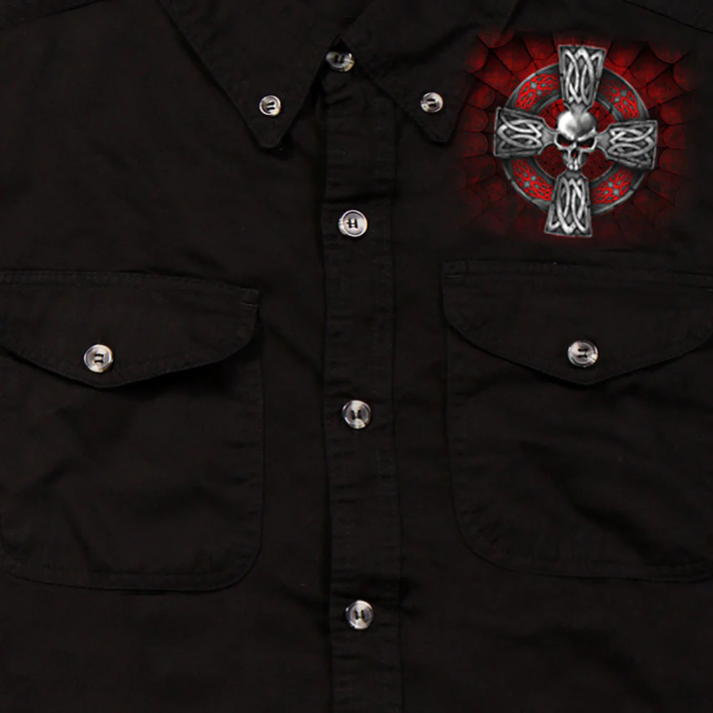 Hot Leathers GMD5022 Mens 'Celtic Cross' Sleeveless Denim Black Shirt - Image 3