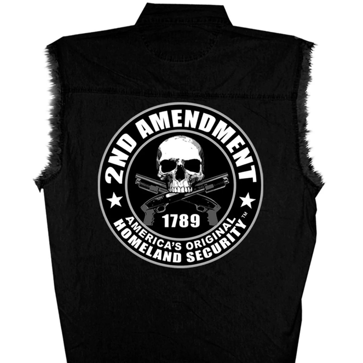 Hot Leathers GMD5200 Men's '2nd Amendment America's Original Homeland Security' Sleeveless Black Denim Shirt - Image 2