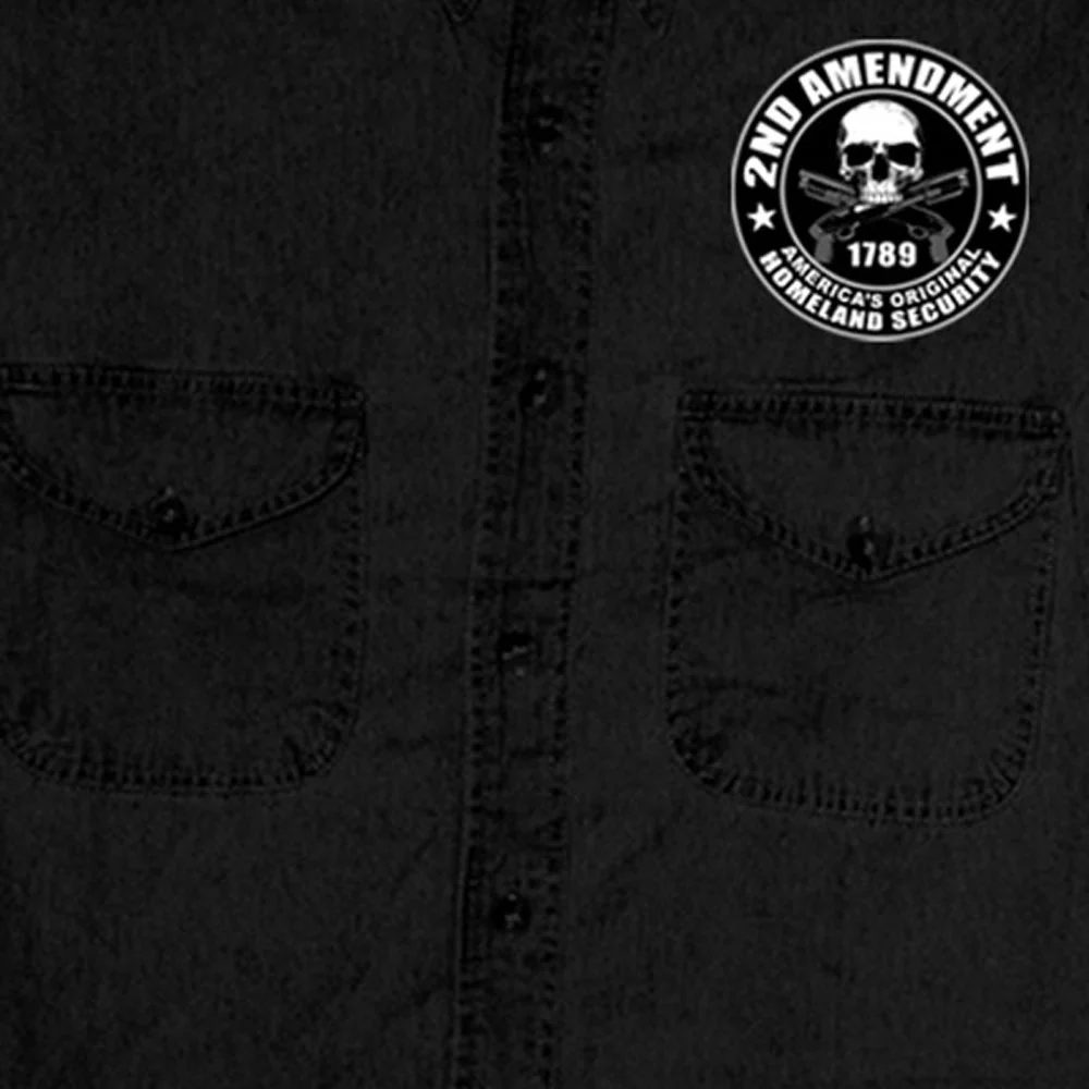 Hot Leathers GMD5200 Men's '2nd Amendment America's Original Homeland Security' Sleeveless Black Denim Shirt - Image 5