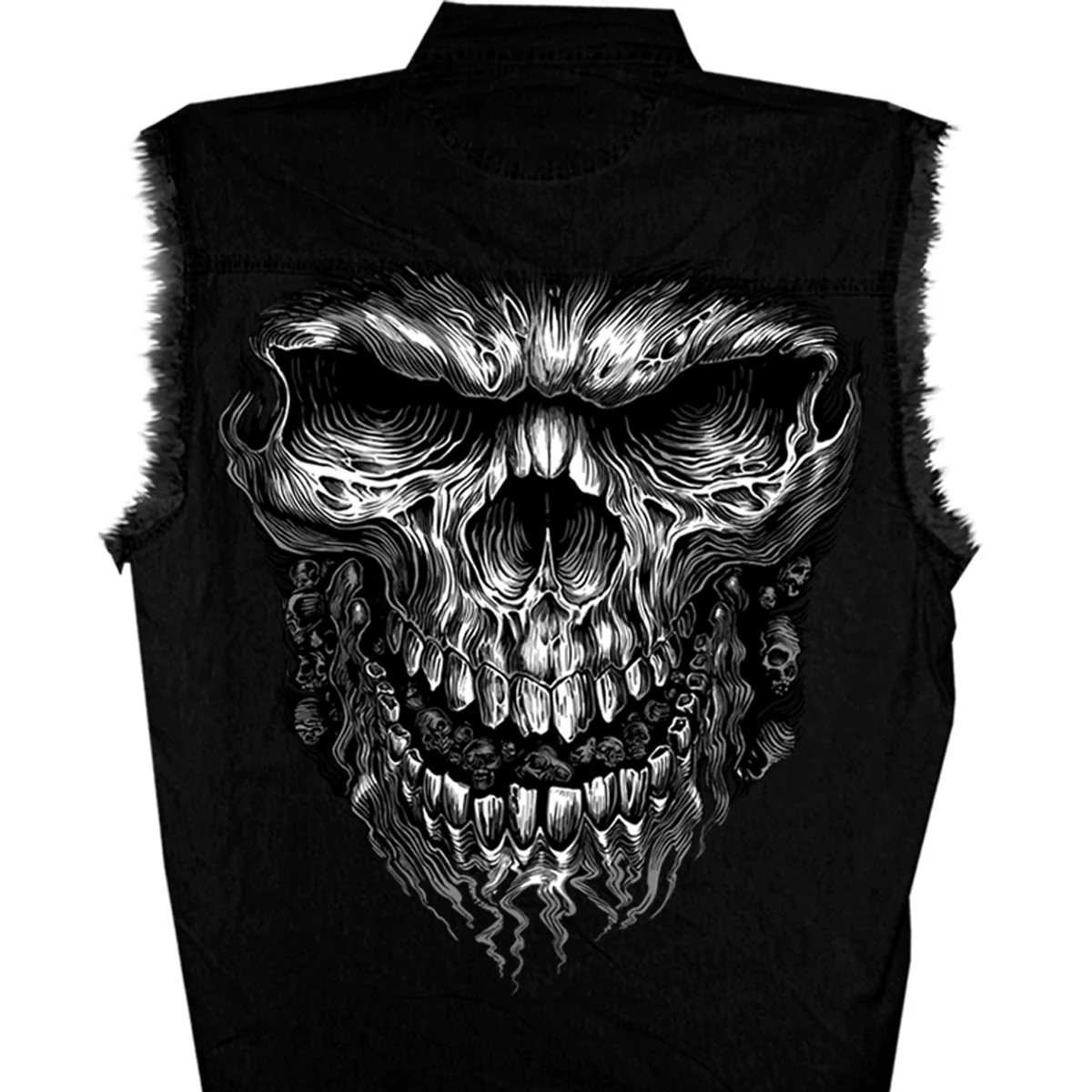 Hot Leathers GMD5237 Mens 'Shredder Skull' Black Sleeveless Denim Shirt - Image 4