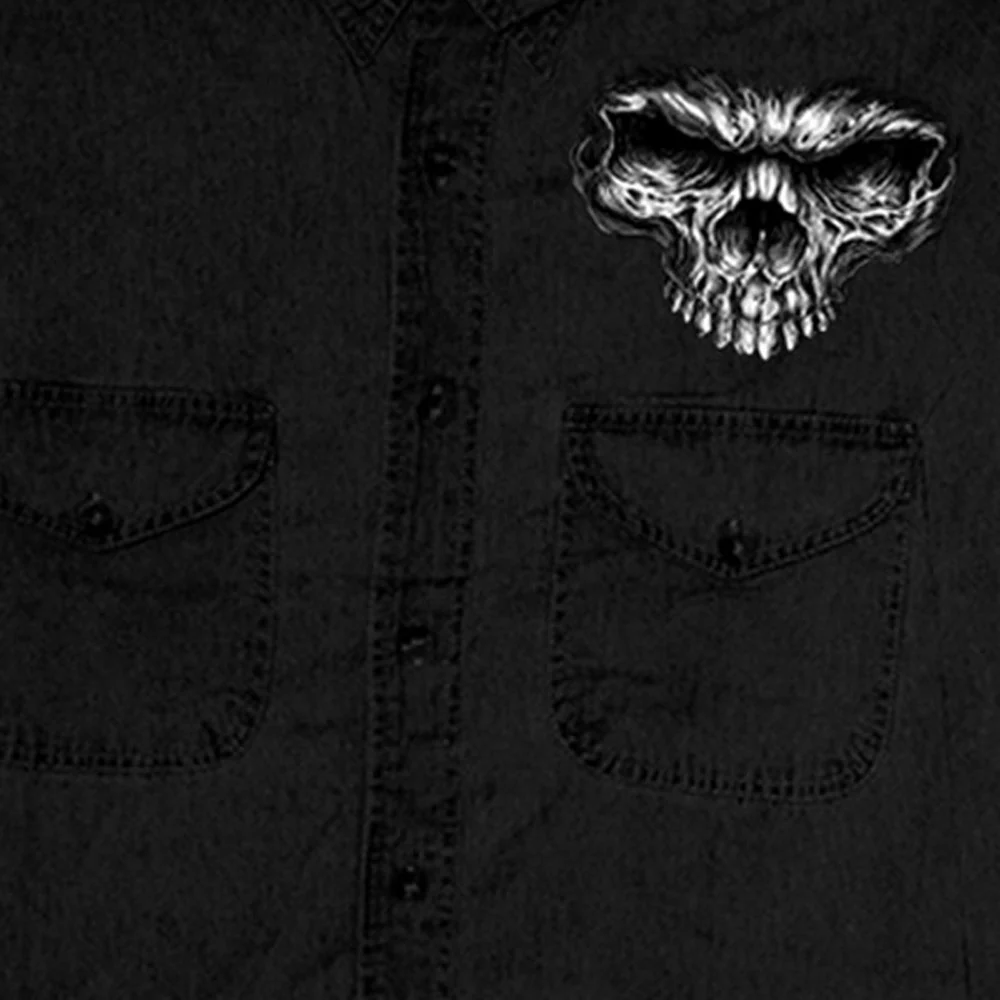 Hot Leathers GMD5237 Mens 'Shredder Skull' Black Sleeveless Denim Shirt - Image 5