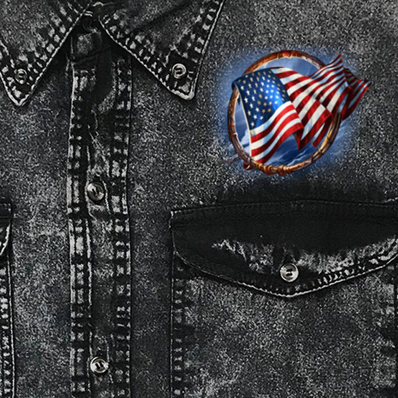 Hot Leathers GMD5472 Men's Hoop Eagle Dyed Sleeveless Denim Shirt - Image 3