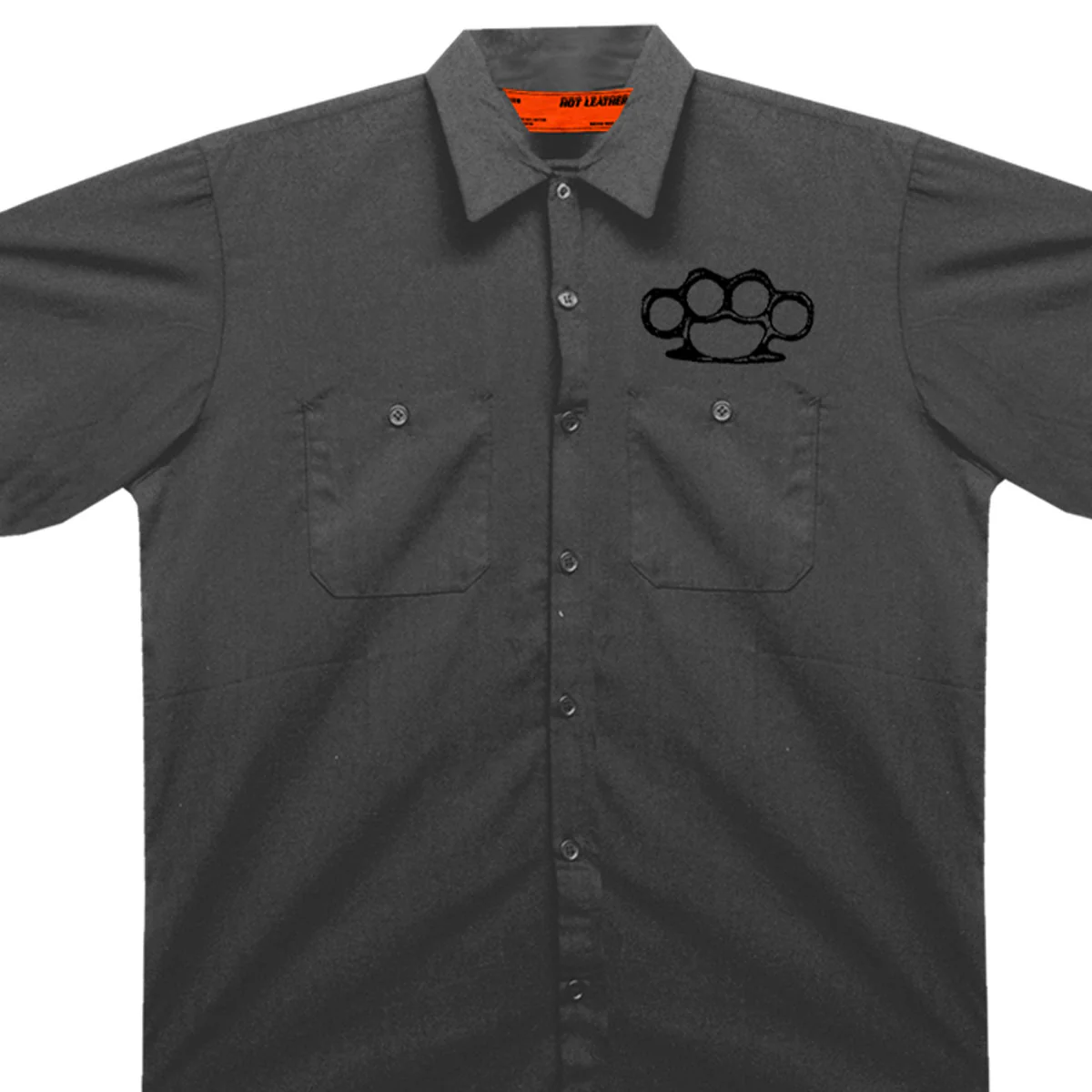 Hot Leathers GMD6113 Men's Charcoal Grey 'Brass Knuckles' Mechanic's Shop Shirt - Image 2