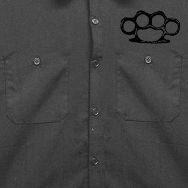 Hot Leathers GMD6113 Men's Charcoal Grey 'Brass Knuckles' Mechanic's Shop Shirt - Image 3