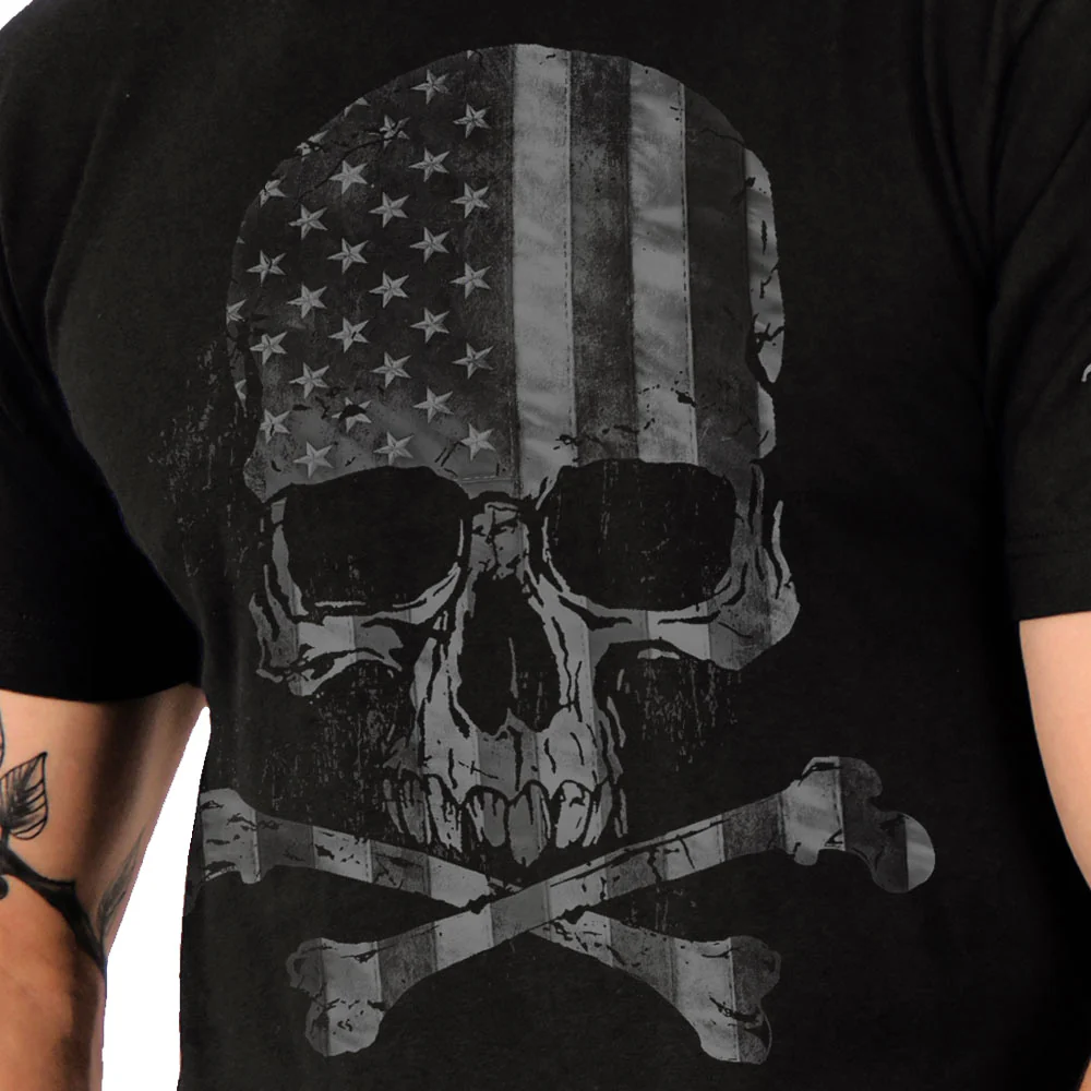 Hot Leathers GML1001 Men’s' Faded Flag Skull Black T-Shirt - Image 4