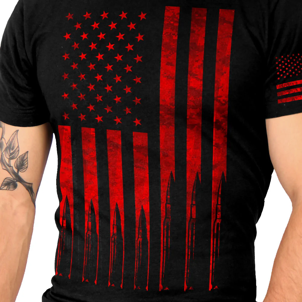 Hot Leathers GML1002 Men’s ‘American Flag Bullets’ Black T-Shirt - Image 4