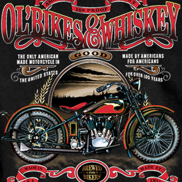 Hot Leathers GMS1074 Men’s ‘Ol' Bikes & Whiskey’ Black T-Shirt - Image 2