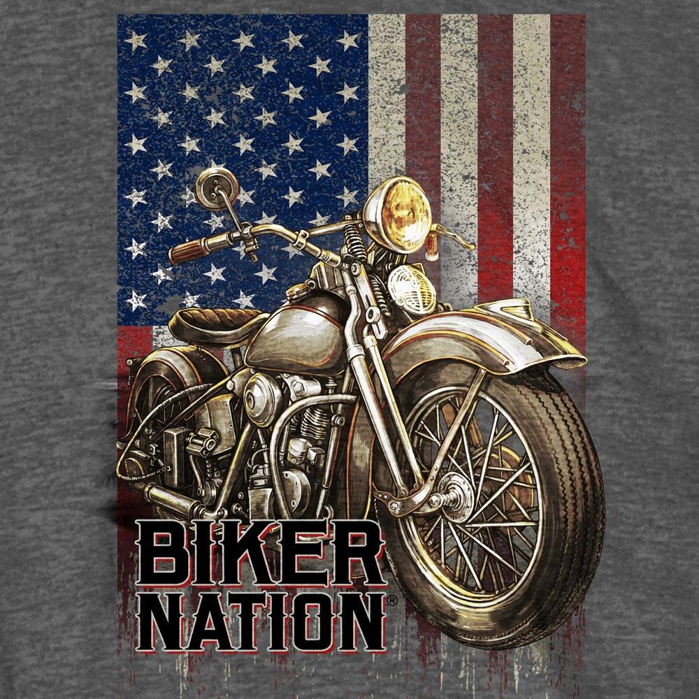 Hot Leathers GMS1462 Mens Classic Cycle Flag Charcoal Heather Gray T-Shirt - Image 2