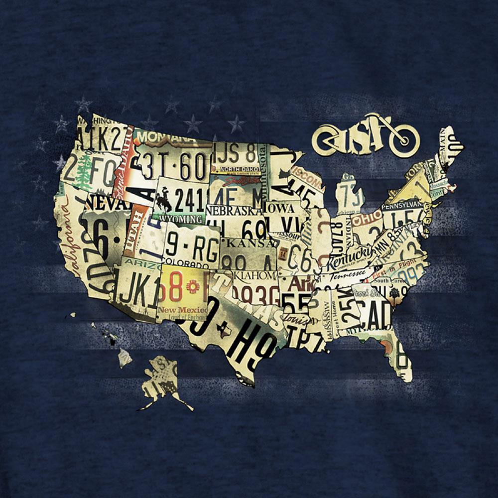 Hot Leathers GMS1481 Men's Short Sleeve USA Map Heather Navy T-Shirt - Image 2