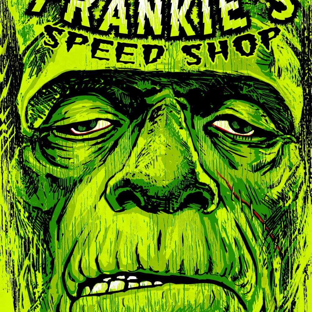 Hot Leathers GMS1509 Men's Safety Green Frankie's Speed Shop Jumbo Print T-Shirt - Image 2