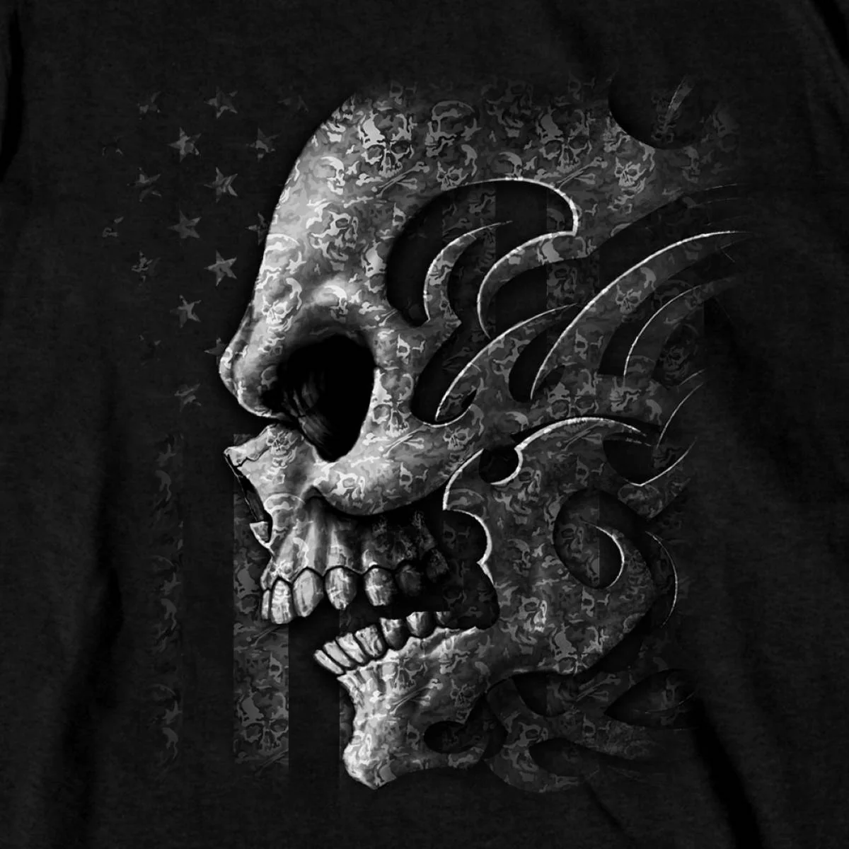 Hot Leathers GMS1547 Men's Black SS Tribal Skull Printed T-Shirt - Image 2