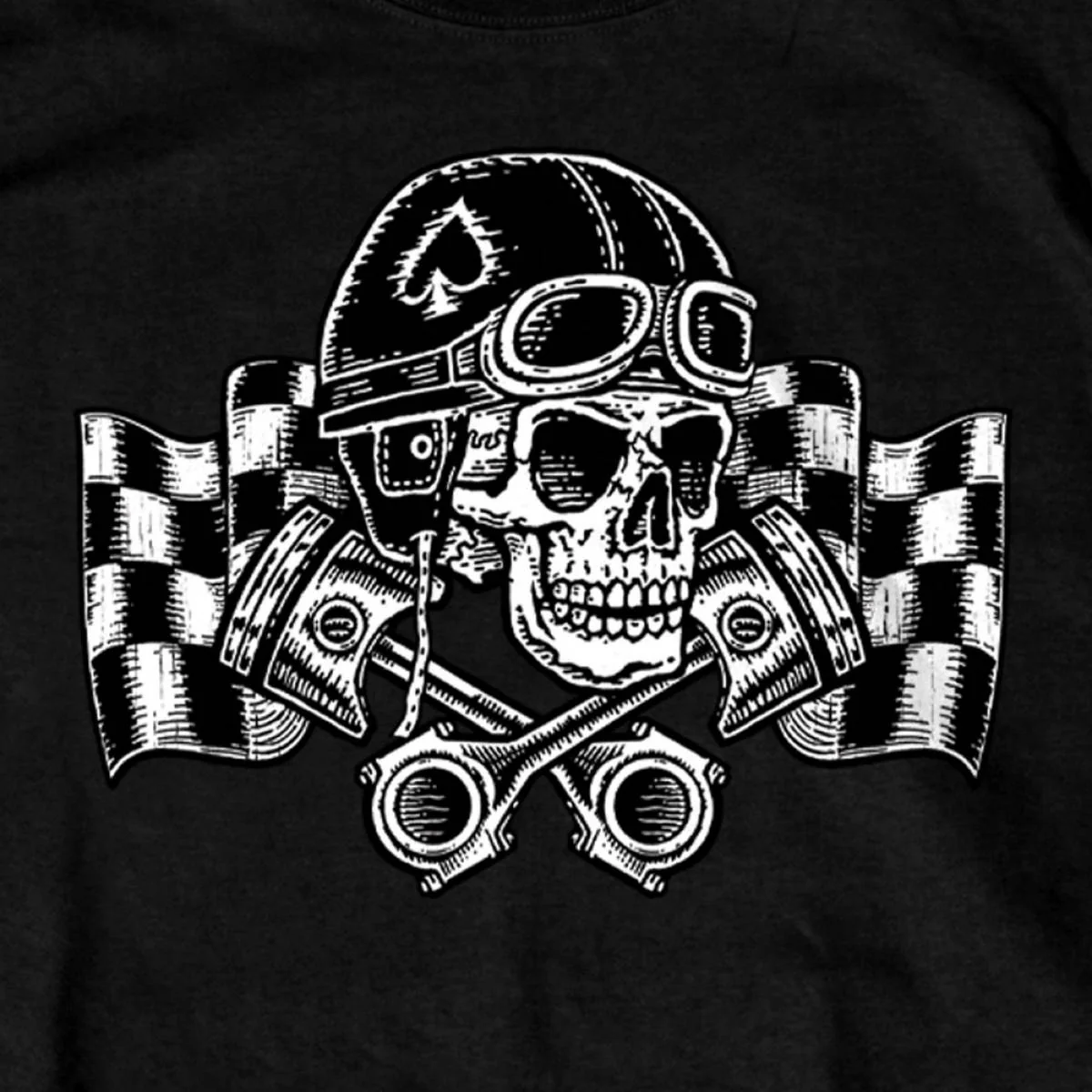 Hot Leathers GMS1549 Men's Black Vintage Racing Skull Printed T-Shirt - Image 2