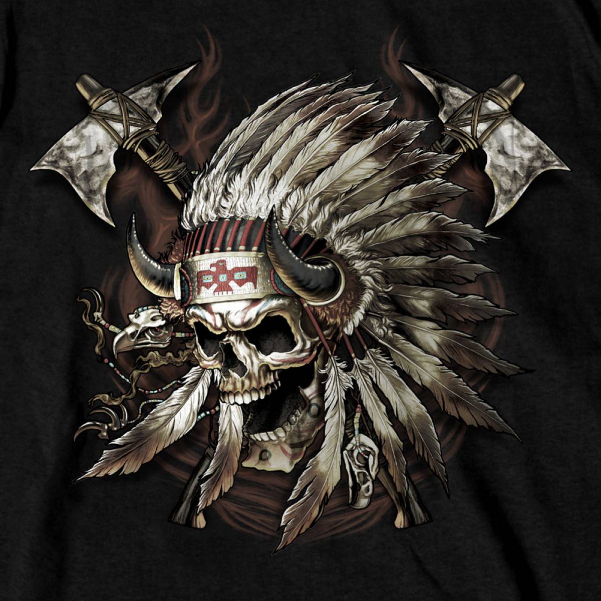 Hot Leathers GMS1550 Men's Black SS JP Indian Chief Skull Printed T-Shirt - Image 2
