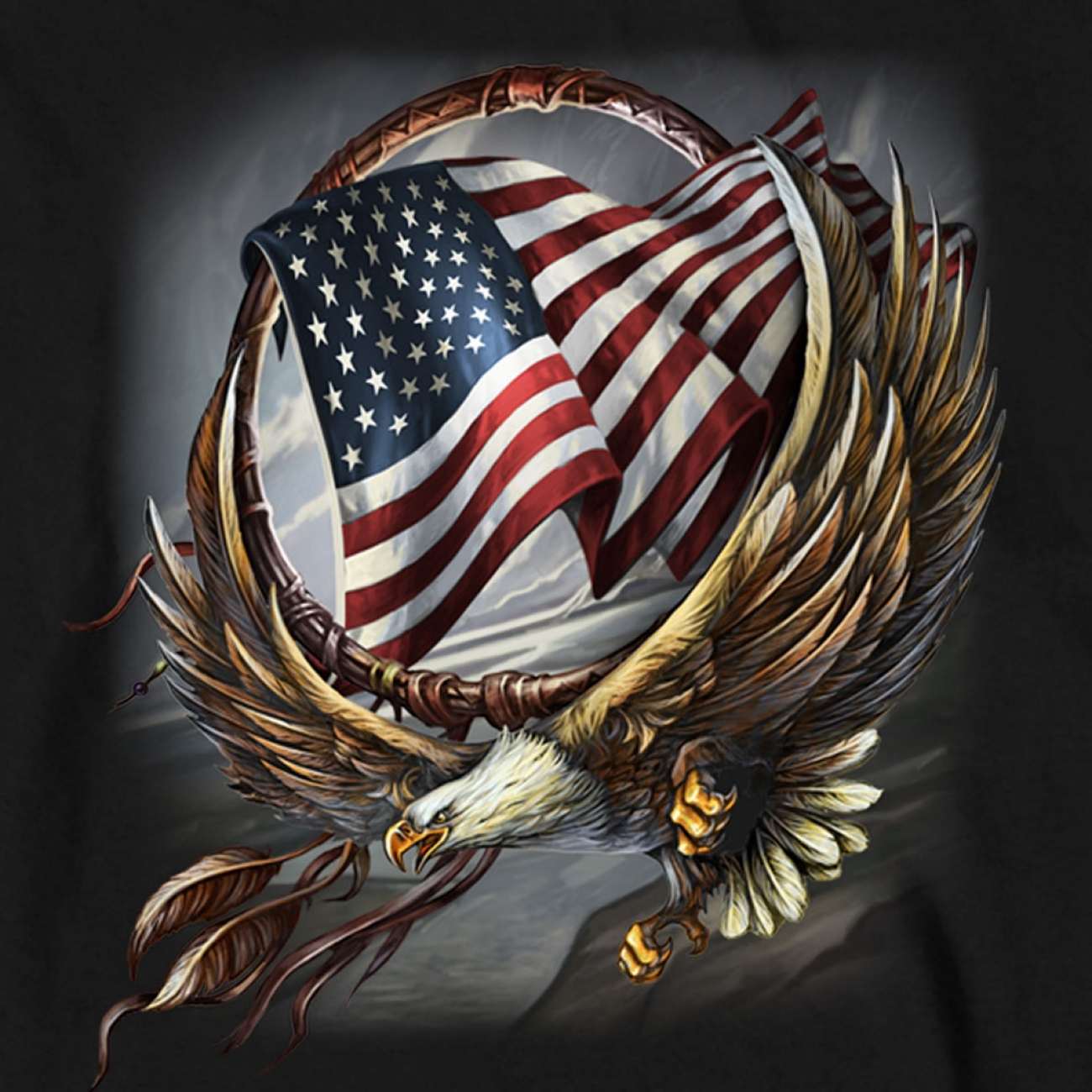 Hot Leathers GMS2427 Men’s ‘Hoop Eagle’ Long Sleeve Black T-Shirt - Image 2