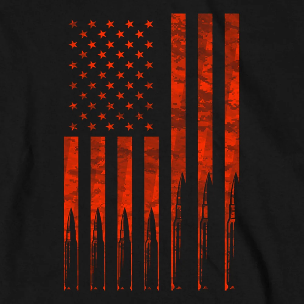 Hot Leathers GMS2430 Men’s ‘Flag Bullets’ Long Sleeve Black T-Shirt - Image 2