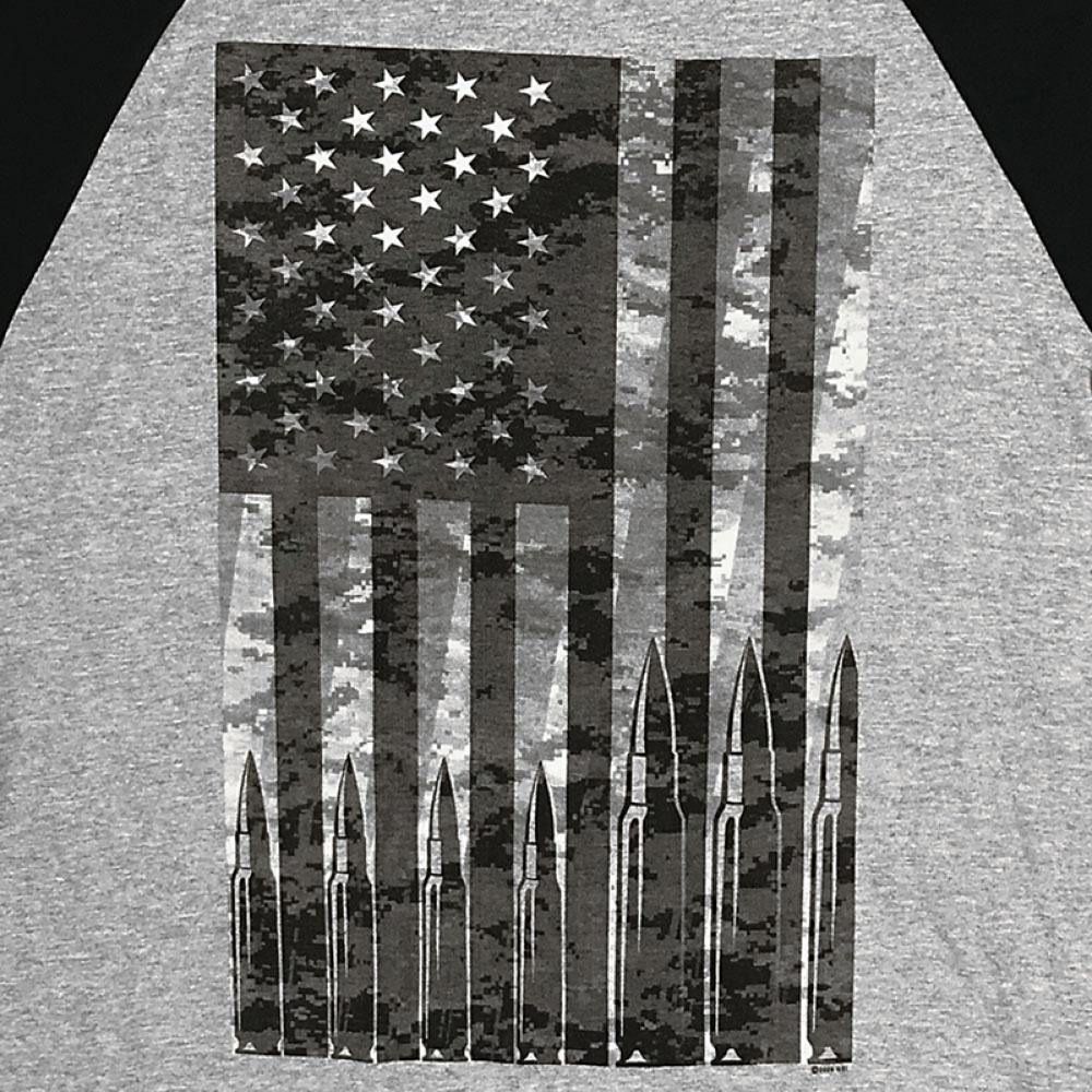 Hot Leathers GMS2486 Men's Flag Bullets Raglan 3/4 Long Sleeve Heather Black Shirt - Image 2