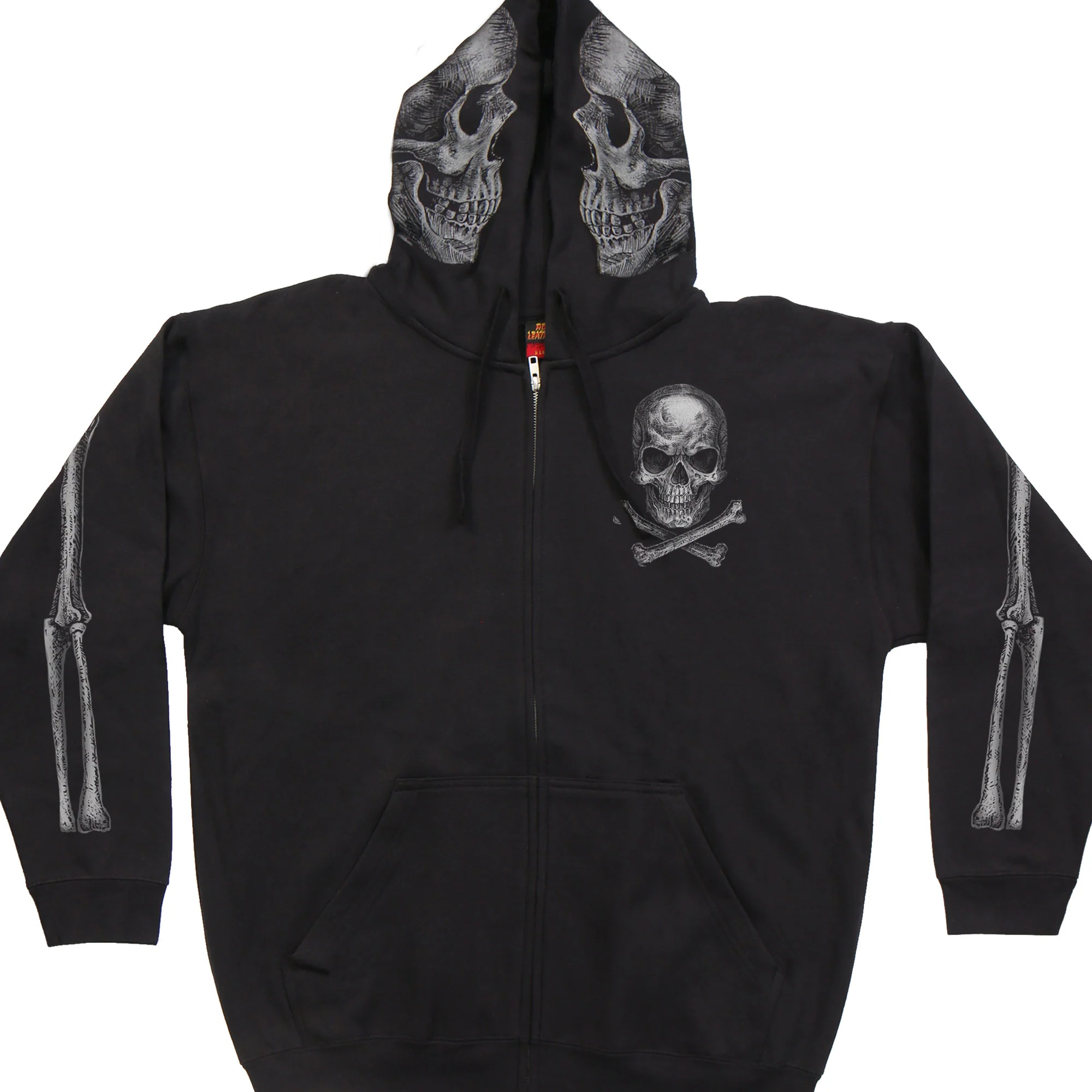 Hot Leathers GMZ4402 Men’s ‘Jolly Roger Skull’ Black Hoodie with Zipper Closure - Image 2