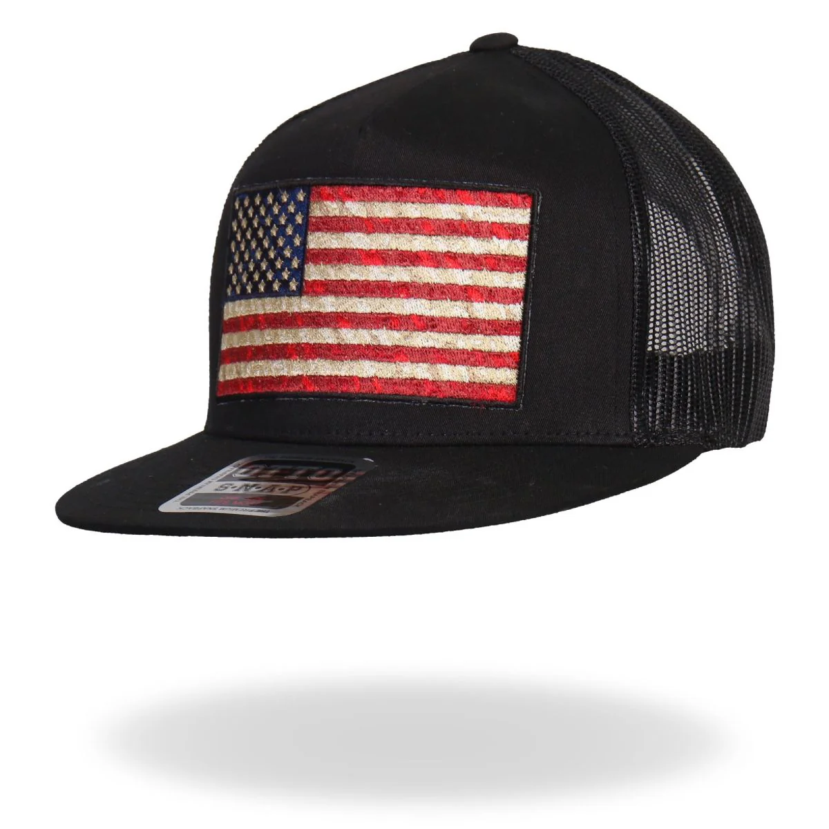 Hot Leathers GSH2005 Vintage American Flag All Black Snap Back Hat - Image 2