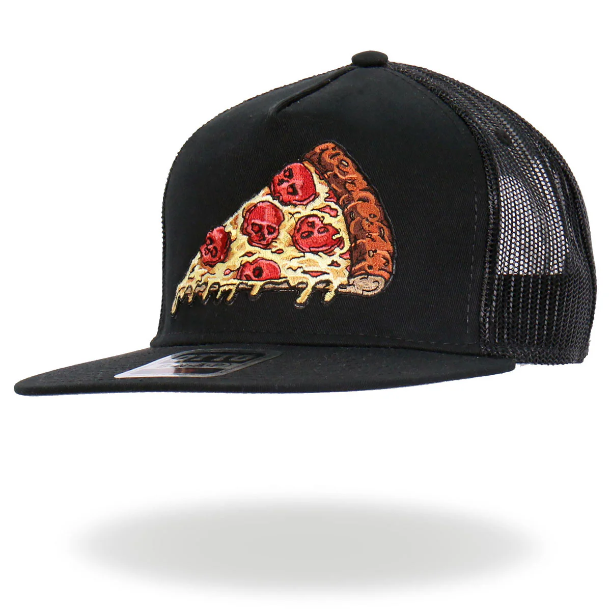 Hot Leathers GSH2024 Black Pepperoni Skull Pizza Snapback Hat - Image 4