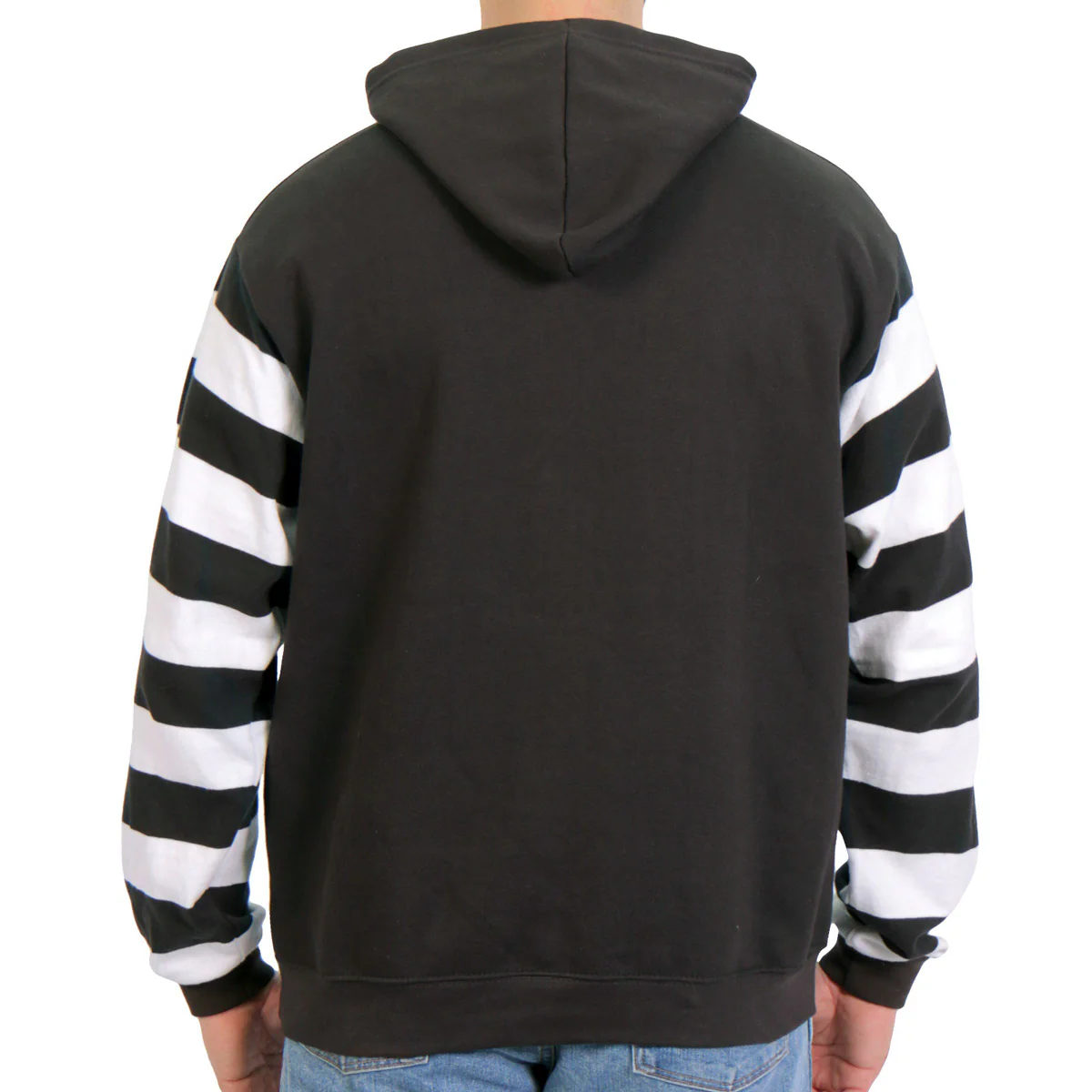 Hot Leathers GSM6003 Men's Black and White Hooded Pullover Sweatshirt with Knit Strip Sleeves - Image 2