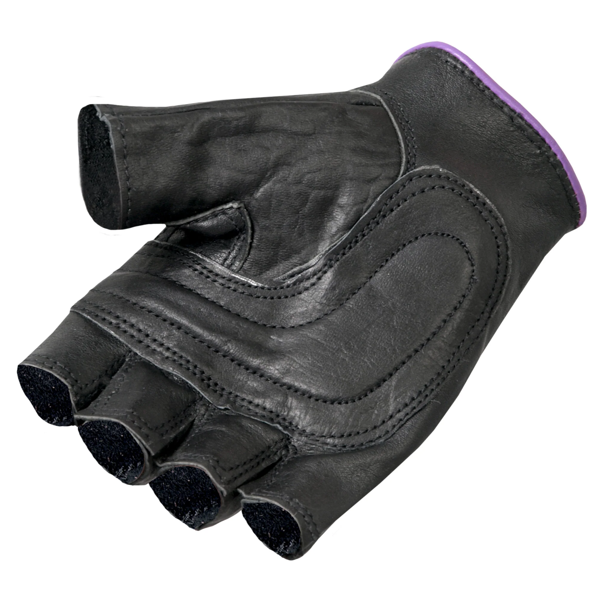 Hot Leathers GVL1005 Ladies Purple Piping Fingerless Gloves - Image 4